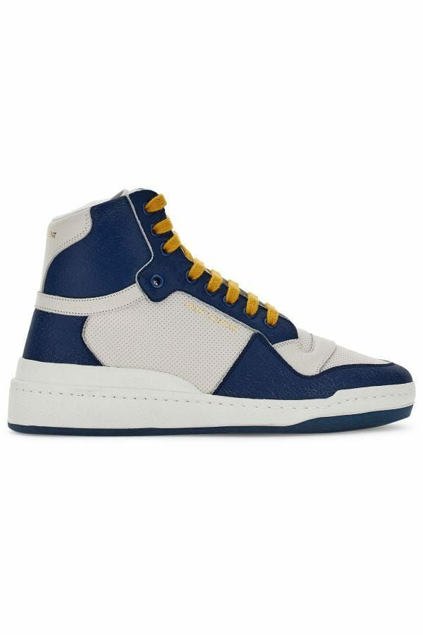 Saint Laurent Blue Calf Leather Mid Top Sneakers Saint Laurent