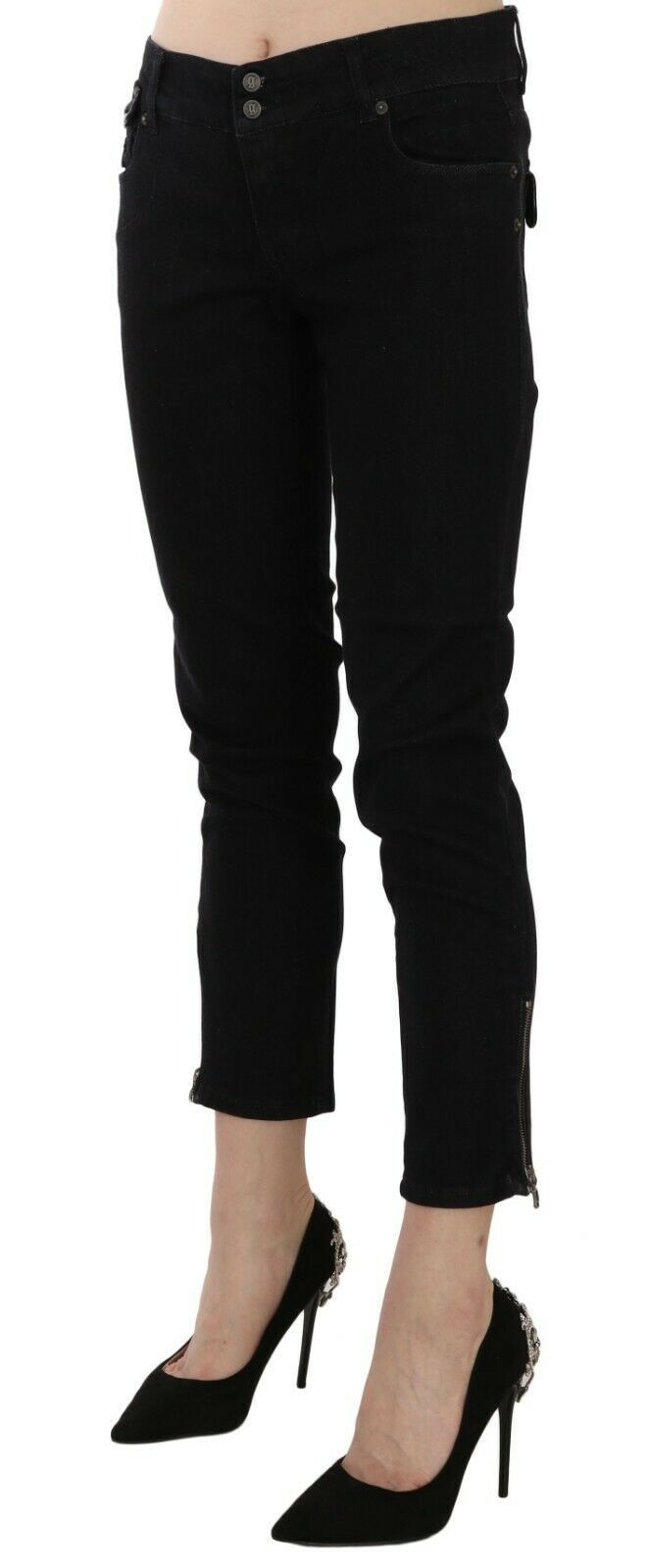 John Galliano Black Mid Waist Cropped Cut Hem Denim Casual Pants John Galliano