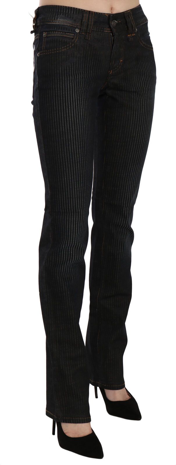 John Galliano Black Mid Waist Slim Fit Corduroy Denim Casual Pants John Galliano