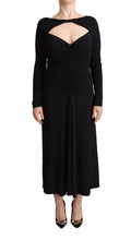 PINKO Black Nylon Stretch Long Sleeves Deep V-neck Maxi Dress PINKO
