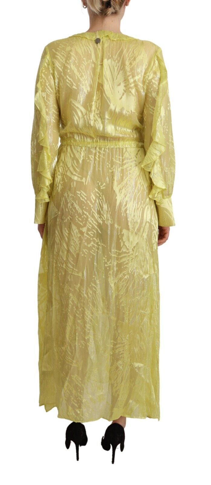 Patrizia Pepe Yellow Silk Long Sleeves Plunging Maxi Dress
