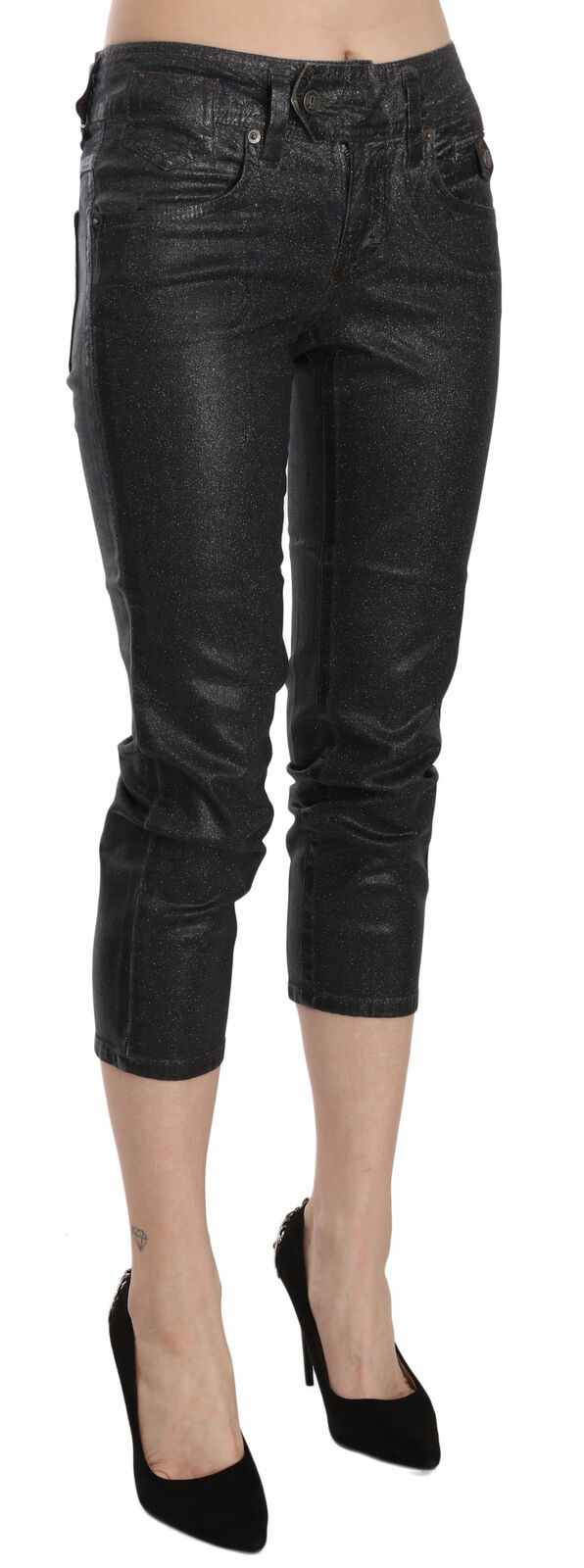 John Galliano Black Washed Mid Waist Slim Leg Cropped Denim Pants John Galliano