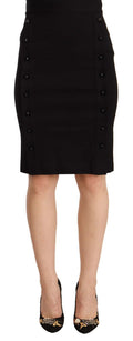 GF Ferre Black High Waist Viscose Knee Length Pencil Cut Skirt