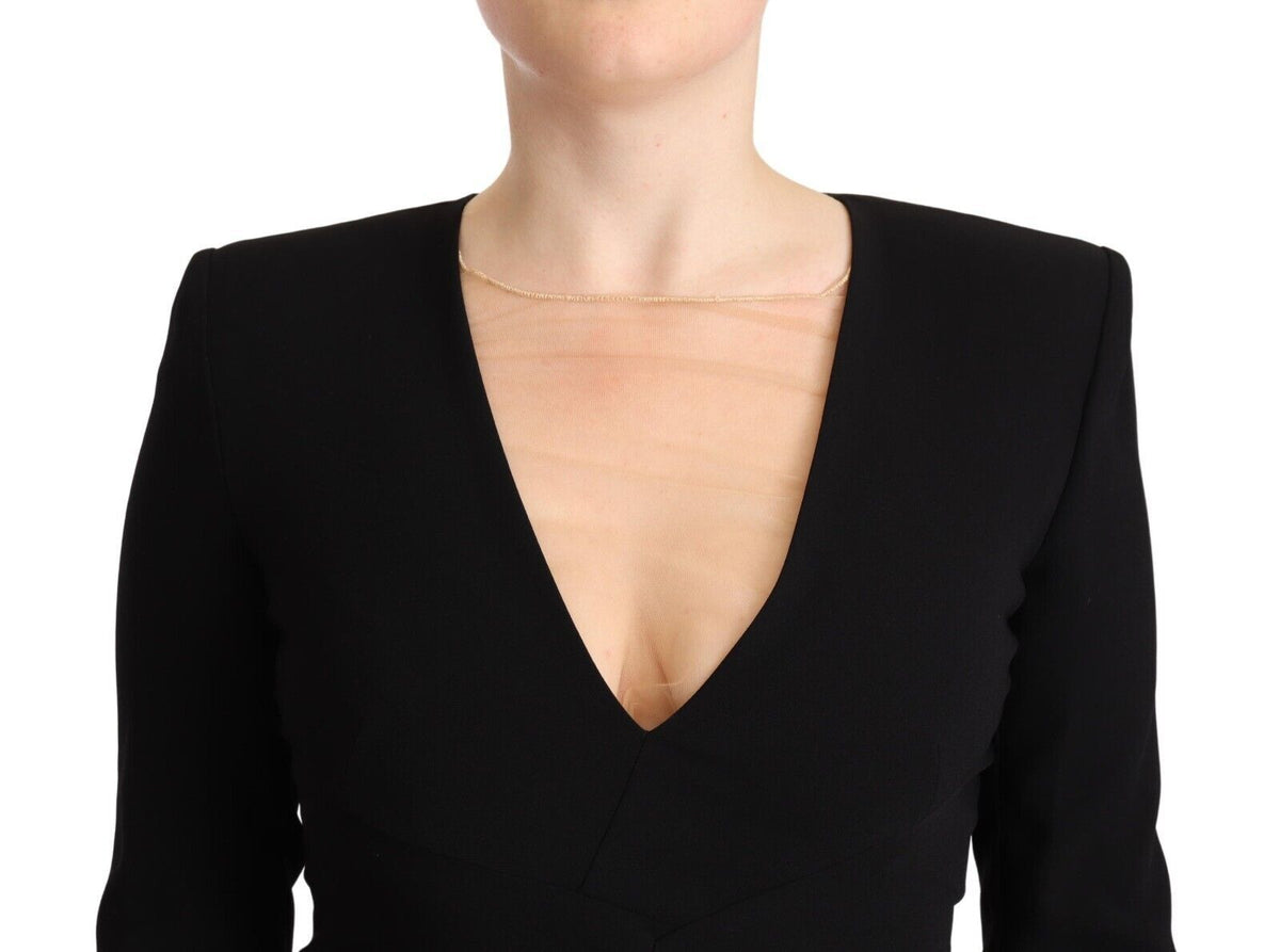 Dsquared² Black Long Sleeves Deep V-neck Mini Sheath Dress Dsquared²