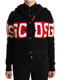 GCDS Black Cashmere Hooded Button Down Logo Cardigan Jacket GCDS