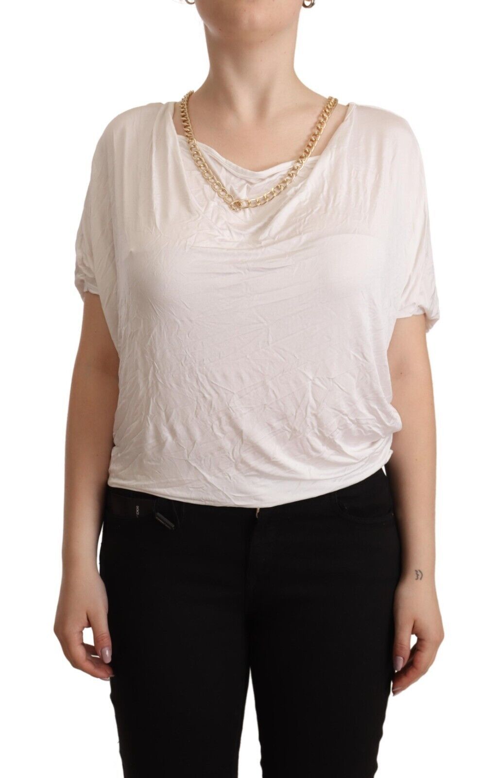 Guess By Marciano White Short Sleeves Gold Chain T-shirt Top Guess By Marciano