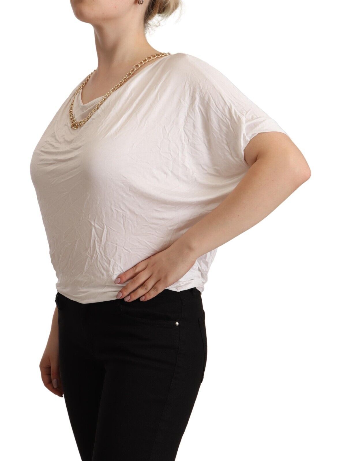 Guess By Marciano White Short Sleeves Gold Chain T-shirt Top Guess By Marciano
