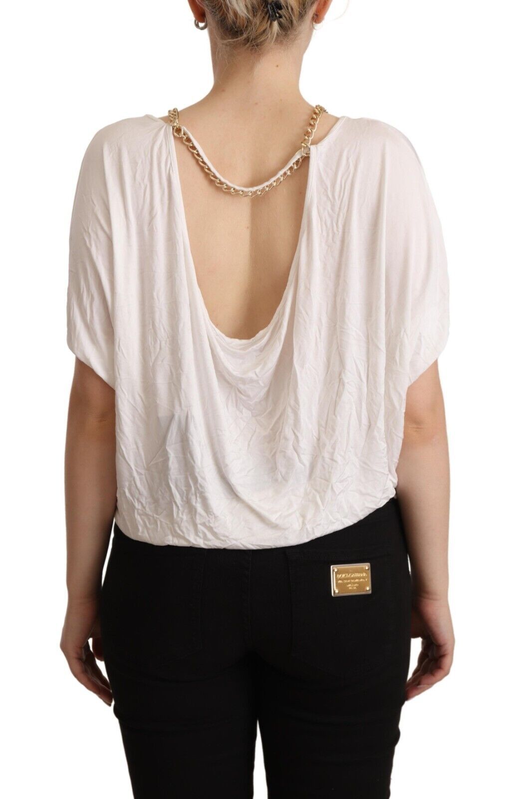 Guess By Marciano White Short Sleeves Gold Chain T-shirt Top Guess By Marciano