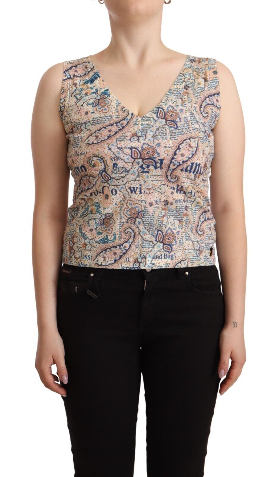 John Galliano Multicolor Cotton Sleeveless V-neck Tank Top John Galliano