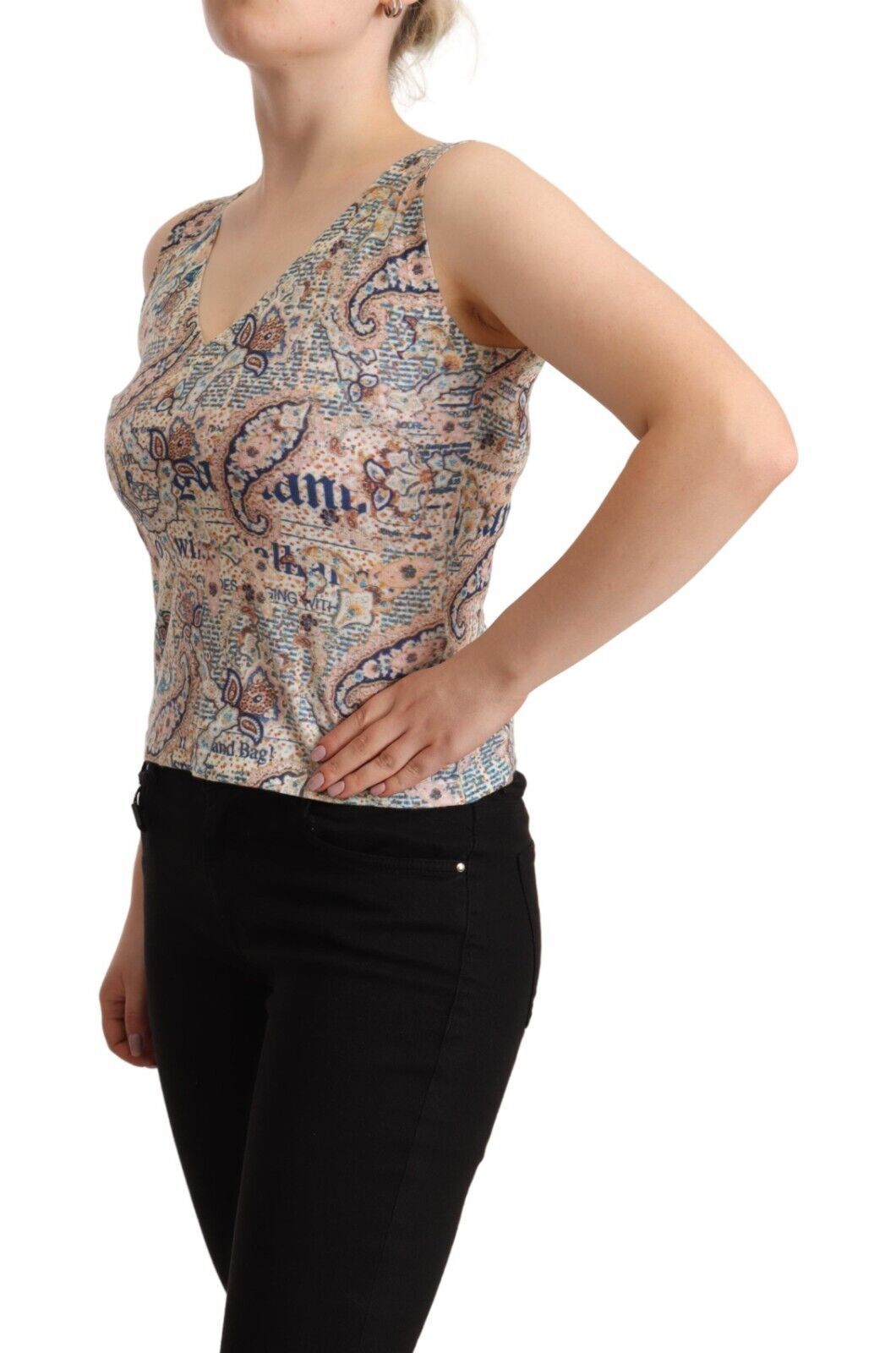 John Galliano Multicolor Cotton Sleeveless V-neck Tank Top John Galliano