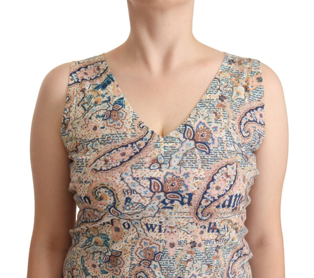 John Galliano Multicolor Cotton Sleeveless V-neck Tank Top John Galliano