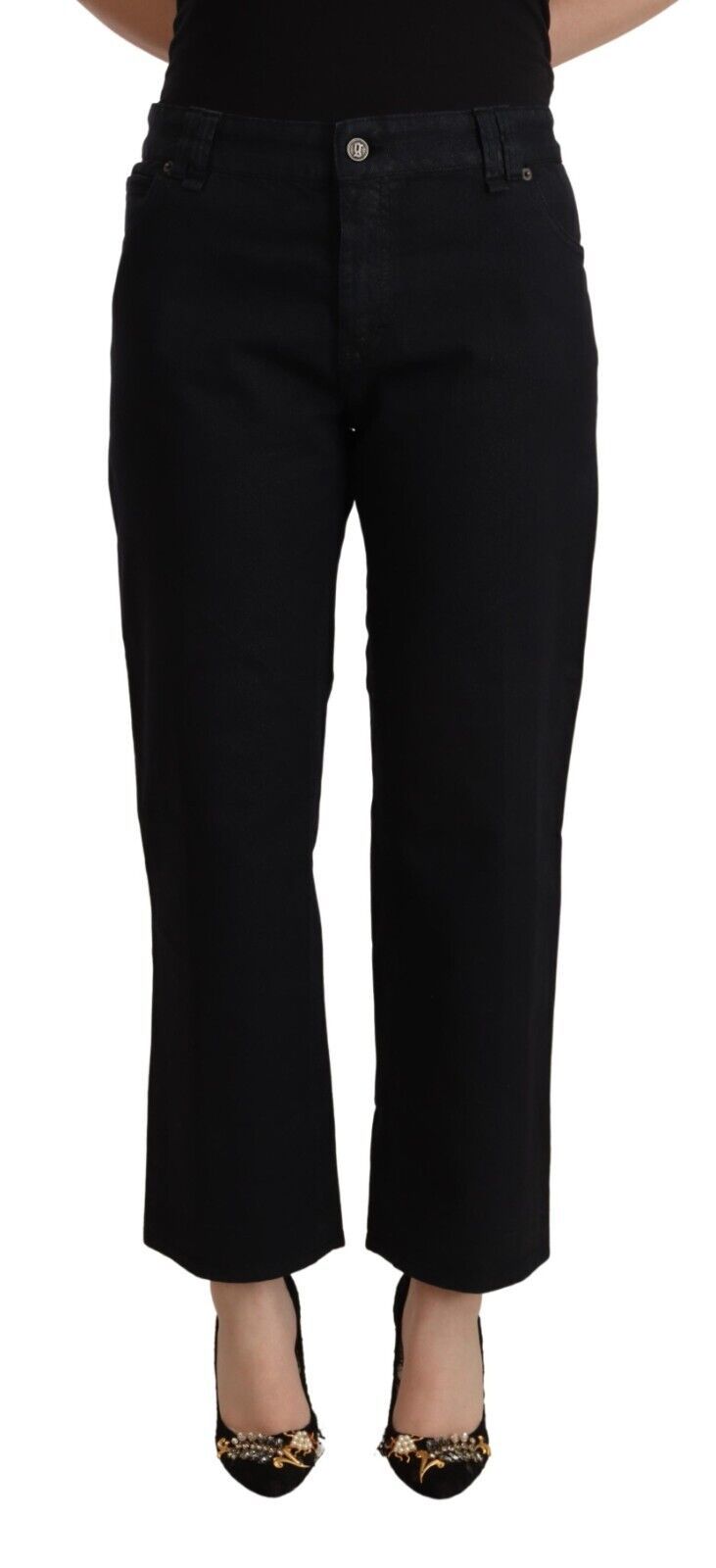 John Galliano Black Cotton Flared Cropped High Waist Denim Jeans John Galliano