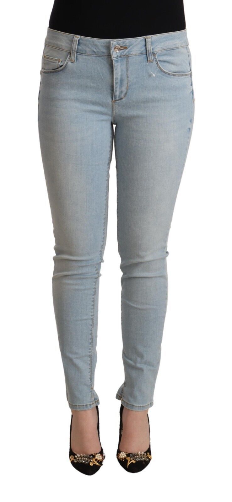Liu Jo Light Blue Cotton Mid Waist Slim Fit Denim Jeans Liu Jo