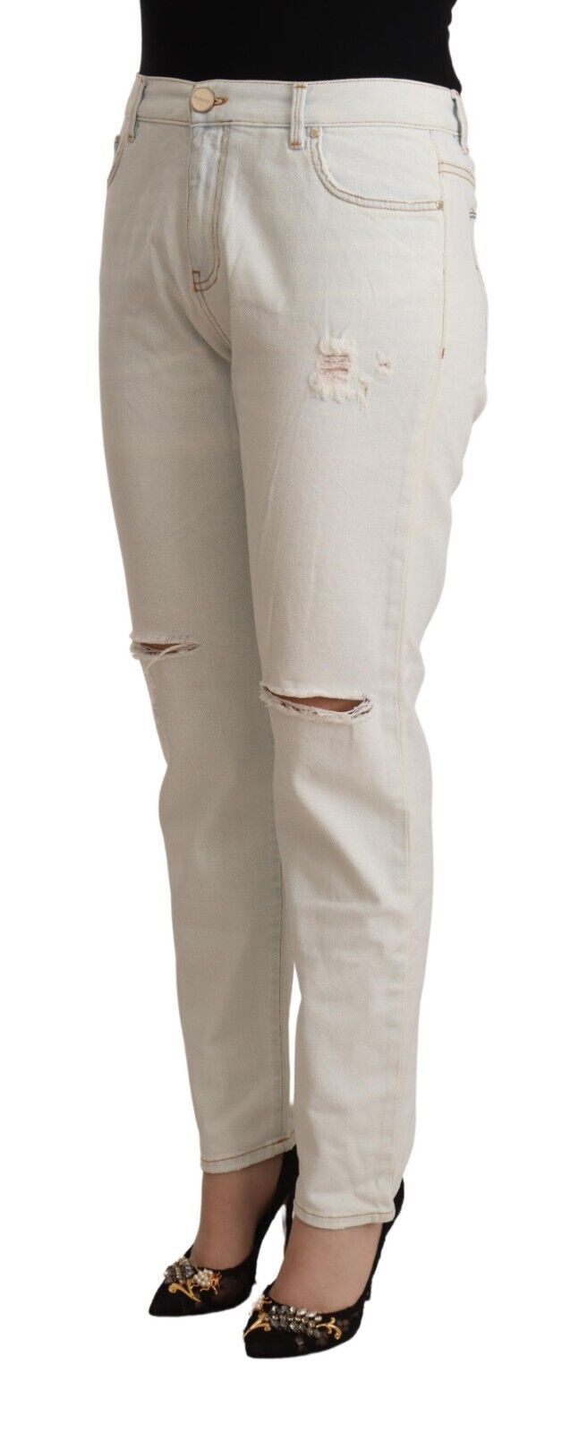 PINKO White Cotton Distressed Mid Waist Skinny Denim Jeans PINKO