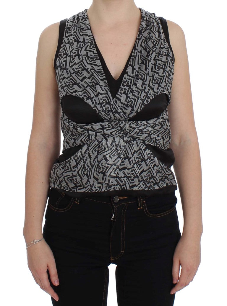 Karl Lagerfeld Gray Black Silk Blouse Top Karl Lagerfeld