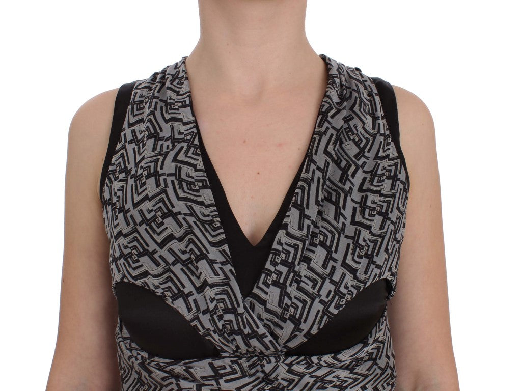 Karl Lagerfeld Gray Black Silk Blouse Top Karl Lagerfeld