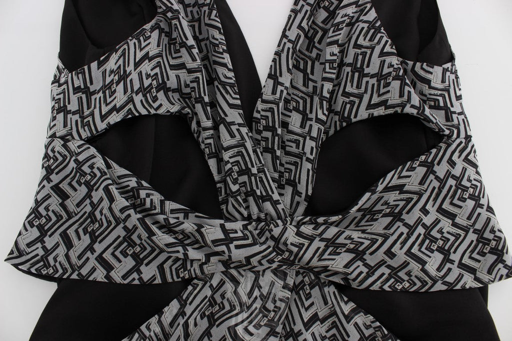 Karl Lagerfeld Gray Black Silk Blouse Top Karl Lagerfeld