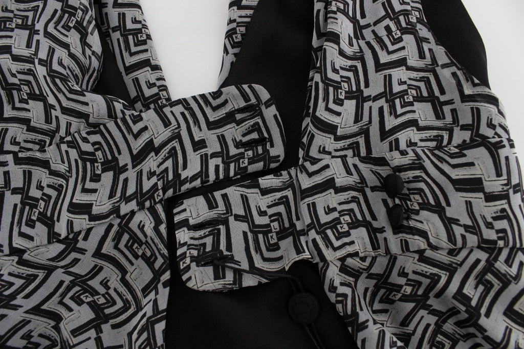 Karl Lagerfeld Gray Black Silk Blouse Top Karl Lagerfeld