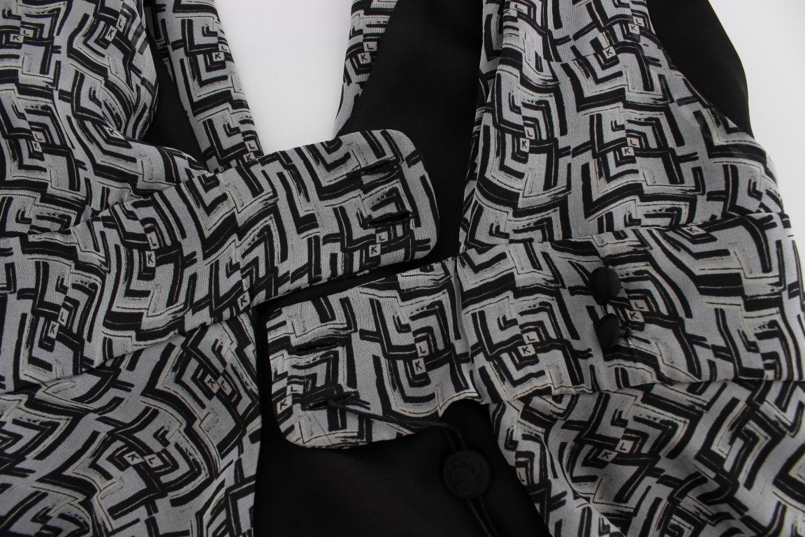 Karl Lagerfeld Gray Black Silk Blouse Top Karl Lagerfeld