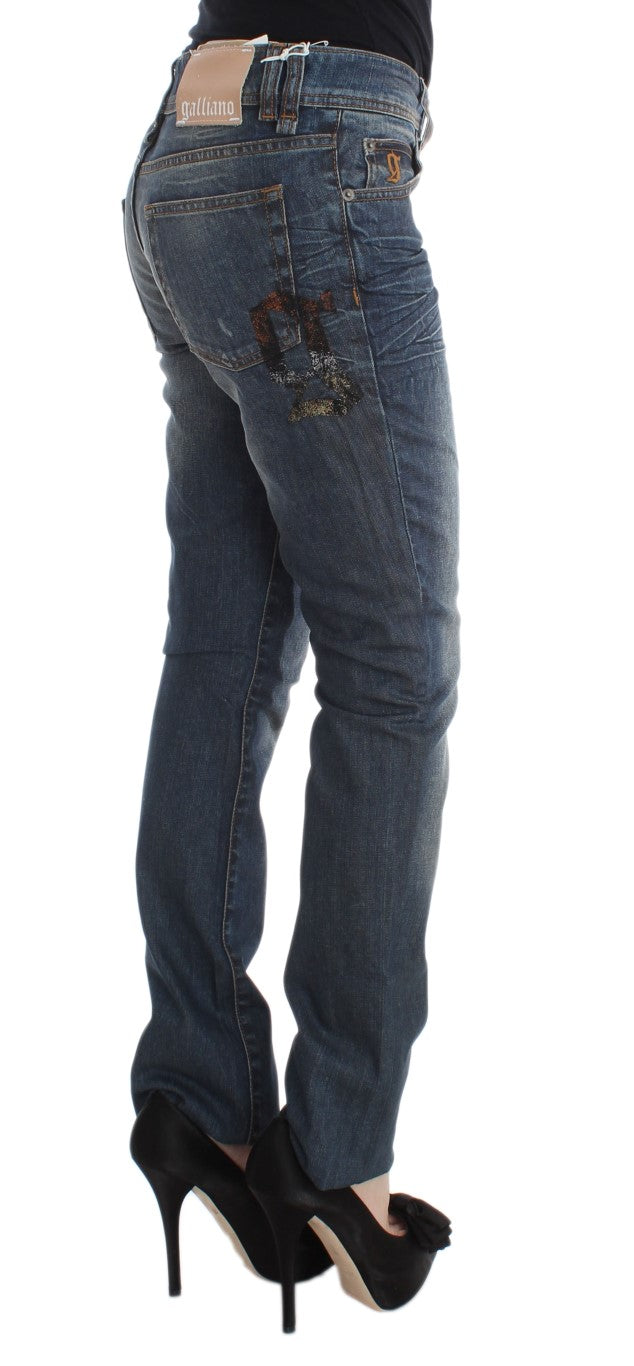 John Galliano Blue Wash Cotton Blend Slim Fit Jeans John Galliano