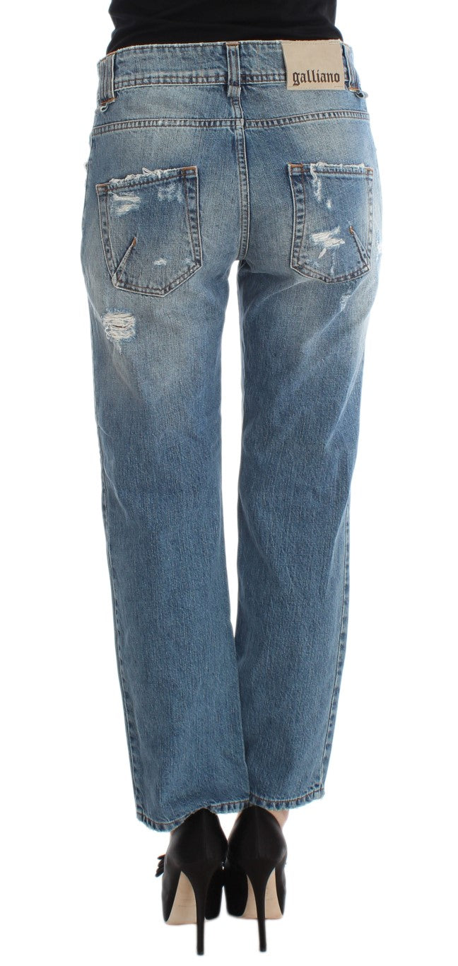 John Galliano Blue Wash Cotton Boyfriend Fit Cropped Jeans John Galliano