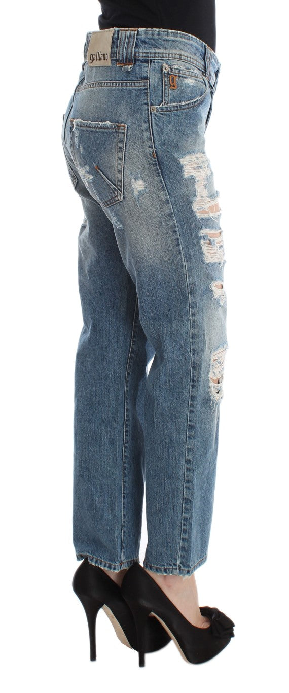 John Galliano Blue Wash Cotton Boyfriend Fit Cropped Jeans