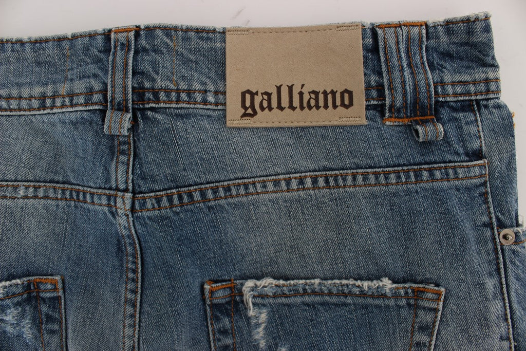 John Galliano Blue Wash Cotton Boyfriend Fit Cropped Jeans John Galliano