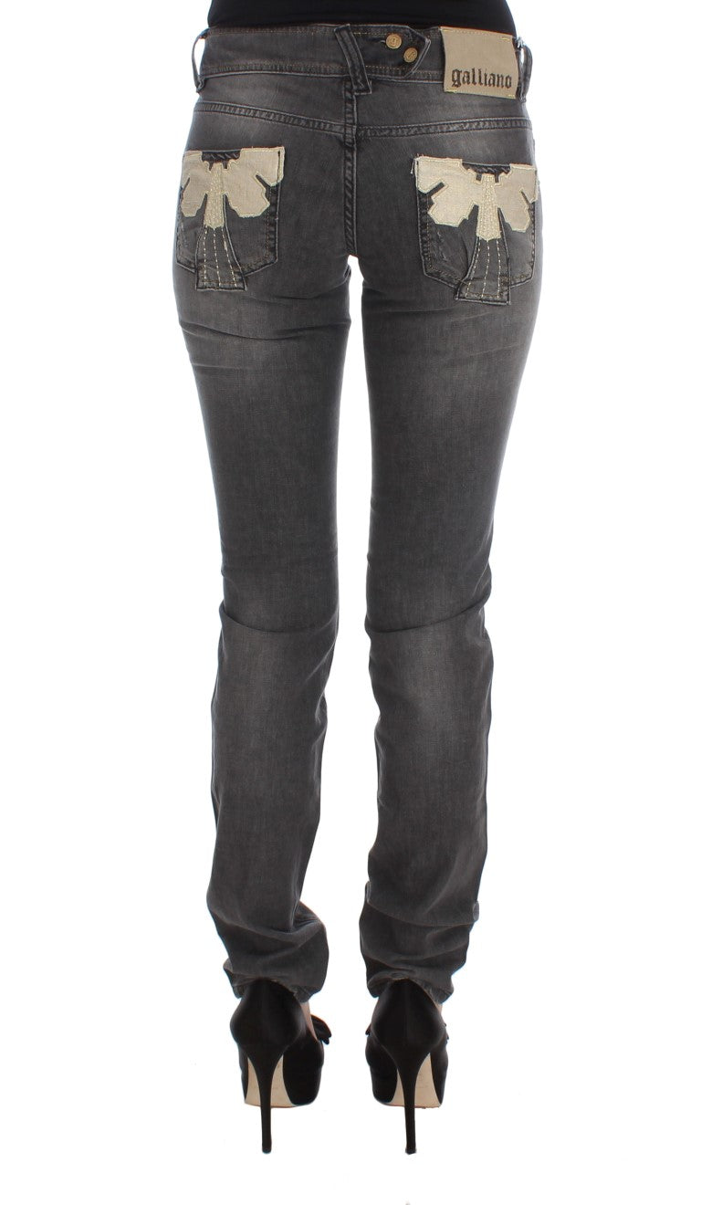 John Galliano Gray Wash Cotton Blend Slim Fit Stretch Jeans John Galliano