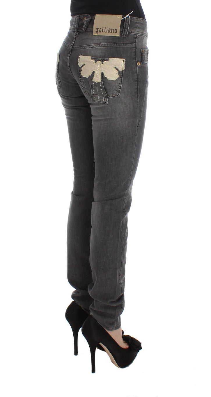 John Galliano Gray Wash Cotton Blend Slim Fit Stretch Jeans John Galliano