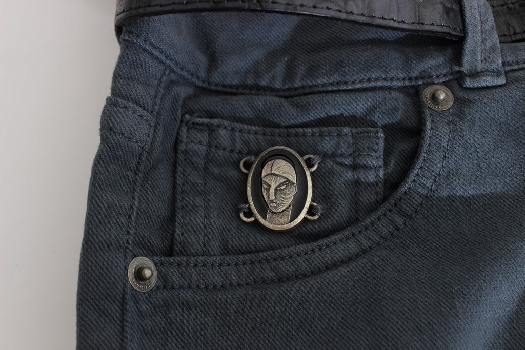 John Galliano Blue Cotton Blend Slim Fit High Waist Jeans John Galliano