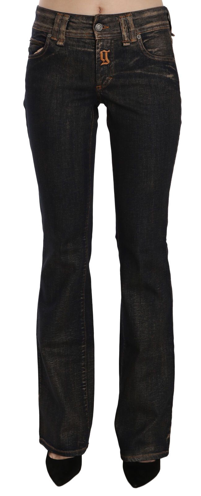 John Galliano Black Washed Mid Waist Flared Denim Pants Cotton John Galliano