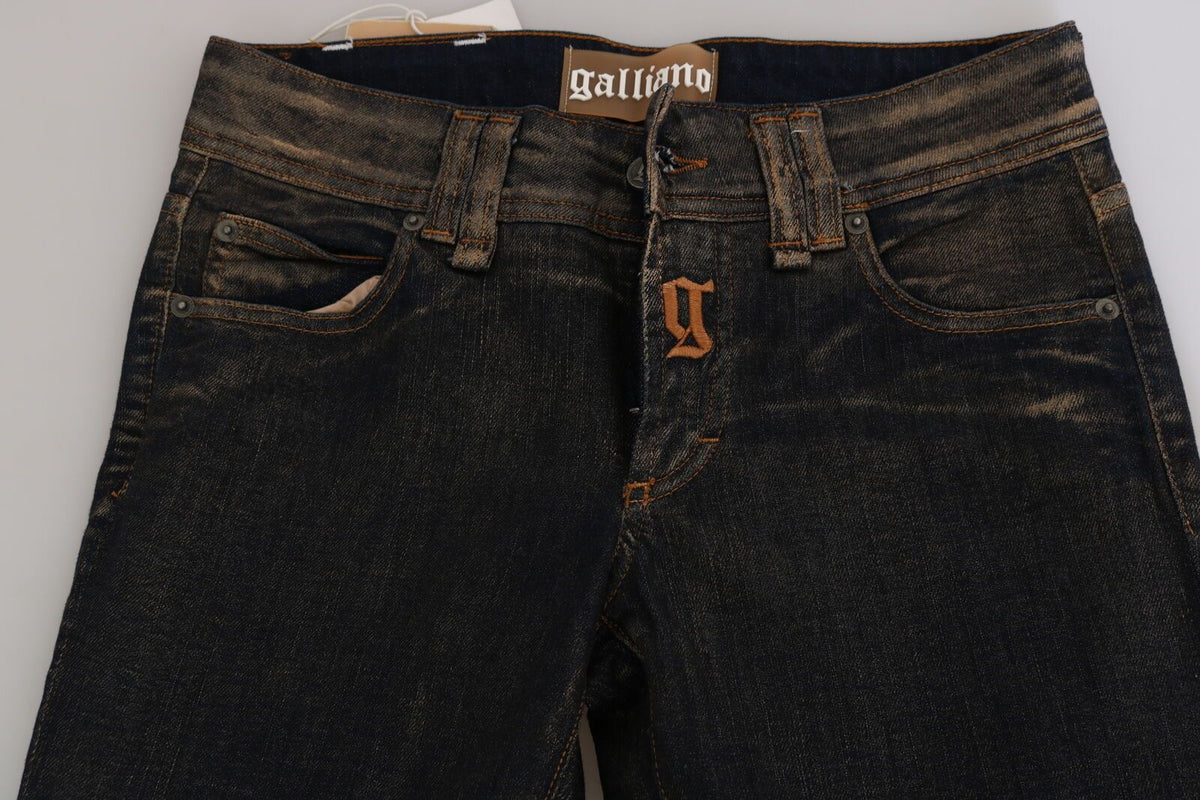 John Galliano Black Washed Mid Waist Flared Denim Pants Cotton John Galliano