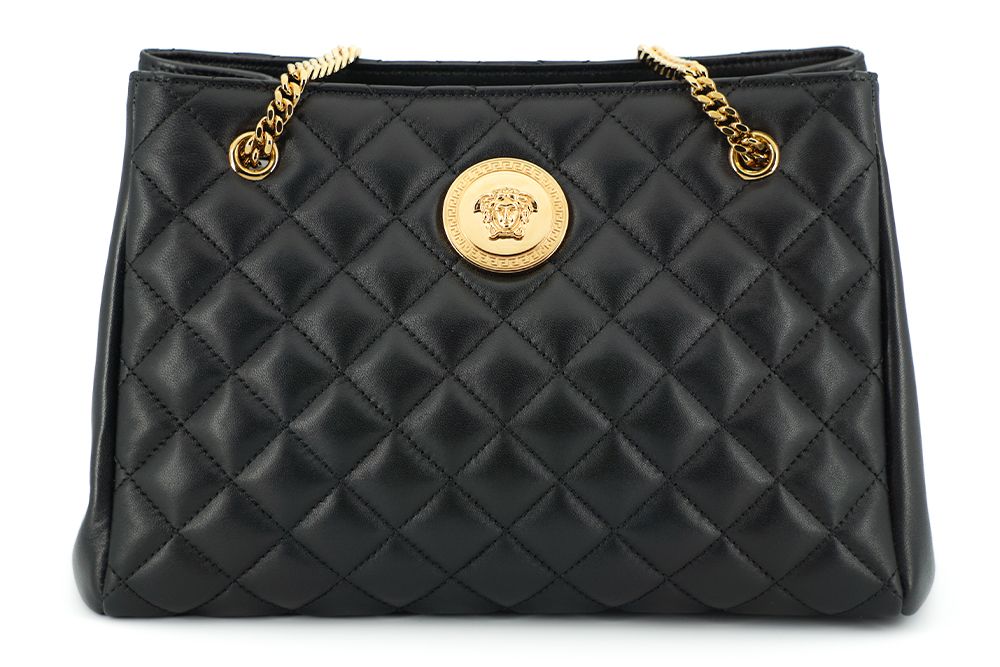 Versace Black Quilted Nappa Leather Medusa Tote Handbag