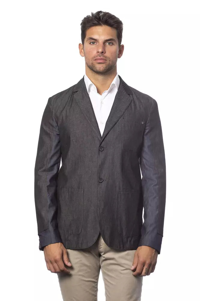 Verri Gray Cotton Men Single Breasted Blazer
