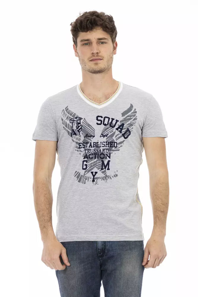 Trussardi Action Gray Cotton Men's V-Neck T-Shirt