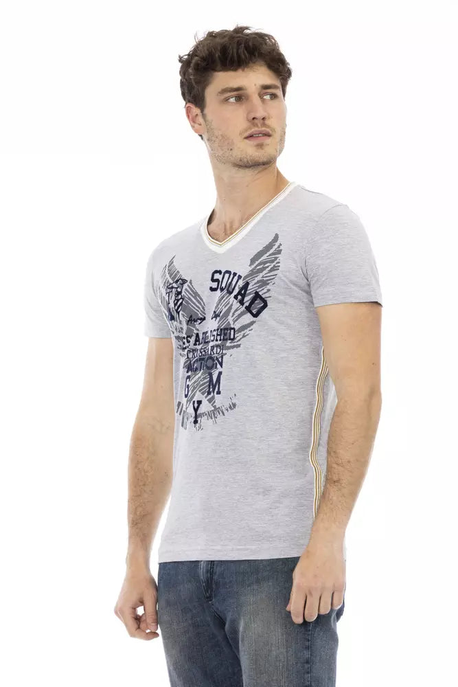 Trussardi Action Gray Cotton Men's V-Neck T-Shirt