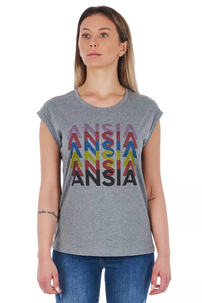 Frankie Morello Gray Cotton Women T-Shirt - BrandFit 88