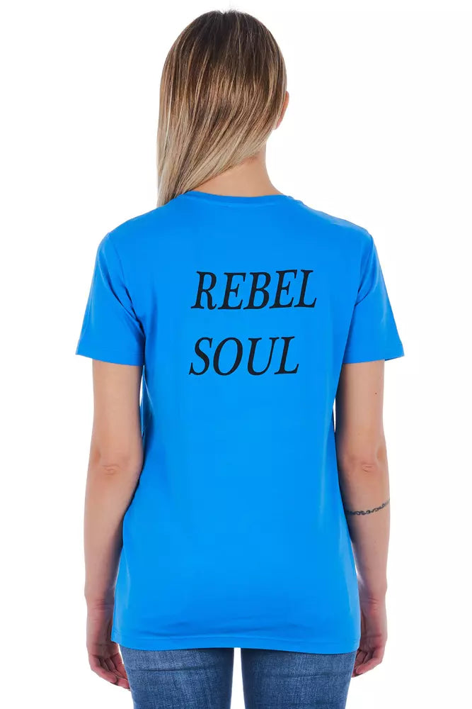 Frankie Morello Light Blue Cotton Women T-Shirt - BrandFit 88
