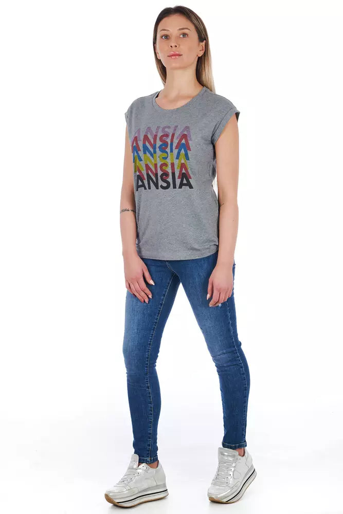 Frankie Morello Gray Cotton Women T-Shirt - BrandFit 88
