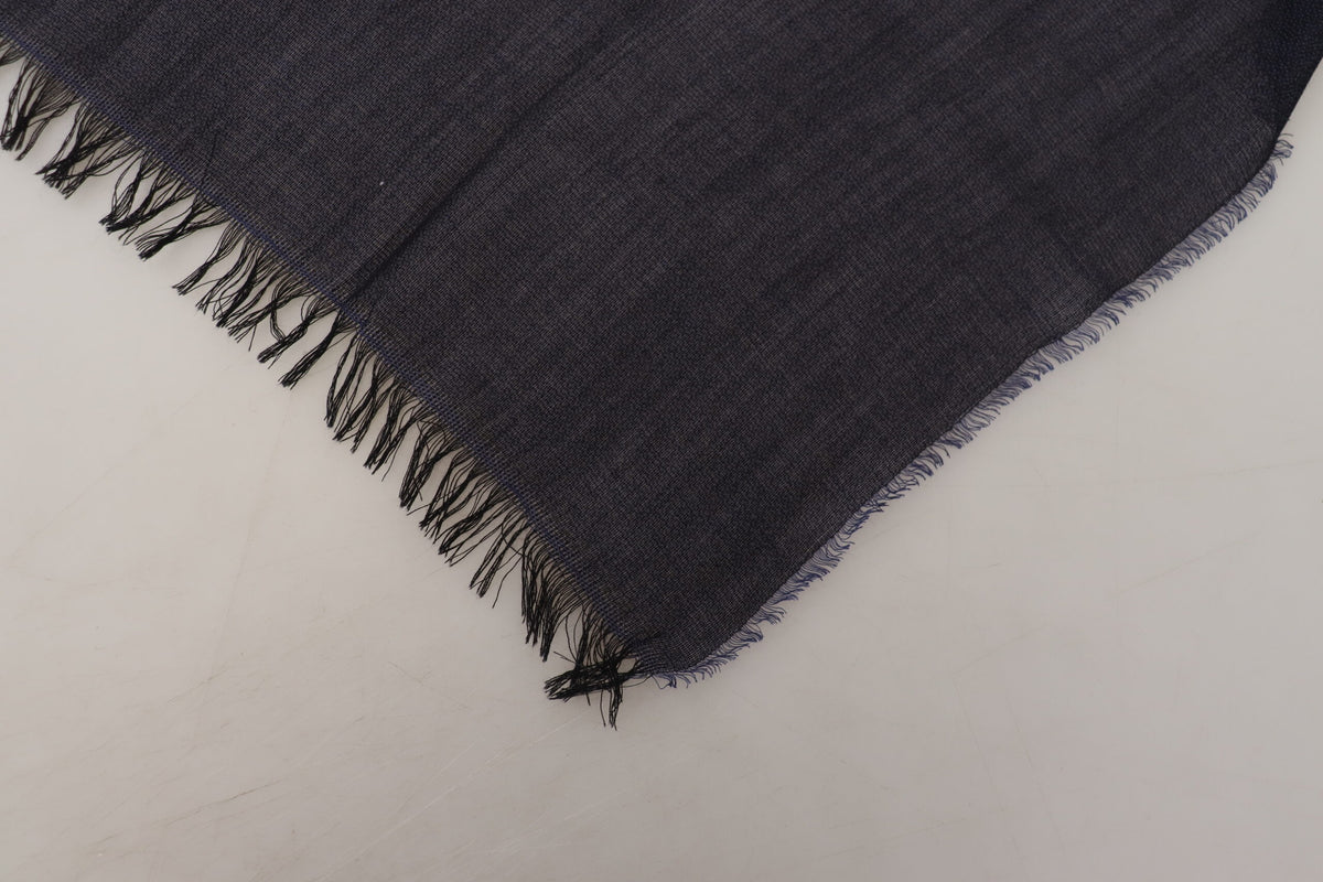 GF Ferre Dark Blue Wool Neck Wrap Shawl Fringes Scarf