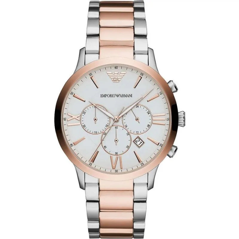Emporio Armani Silver and Bronze Steel Chronograph Watch Emporio Armani