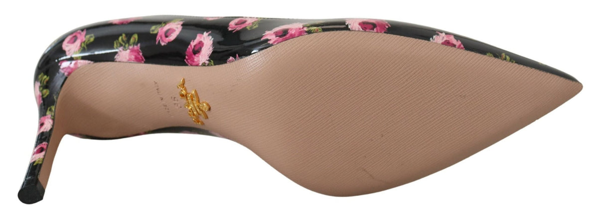 Prada Black Leather Floral Heels Stilettos Pumps Prada