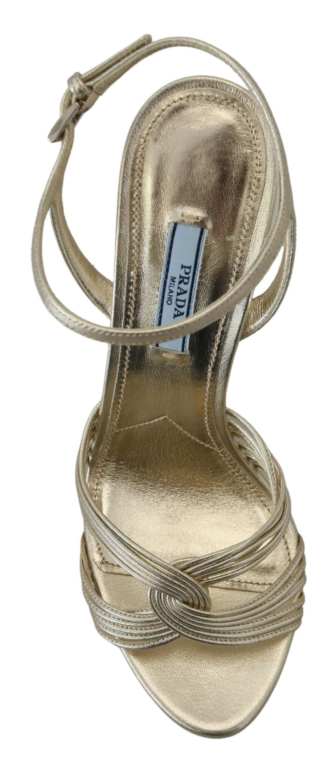 Prada Gold Leather Sandals Ankle Strap Heels Stiletto Sandal Prada