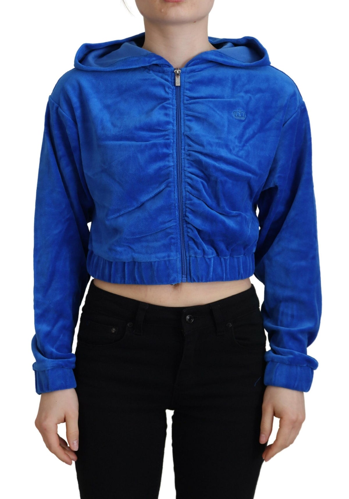 Juicy Couture Blue Cotton Full Zip Cropped Hooded Sweatshirt Sweater - BrandFit 88