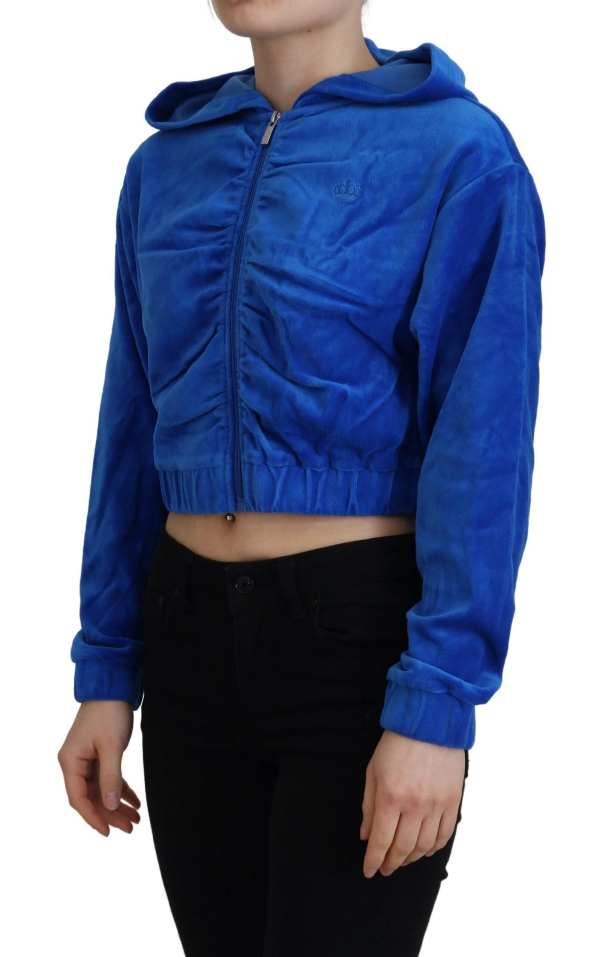 Juicy Couture Blue Cotton Full Zip Cropped Hooded Sweatshirt Sweater - BrandFit 88