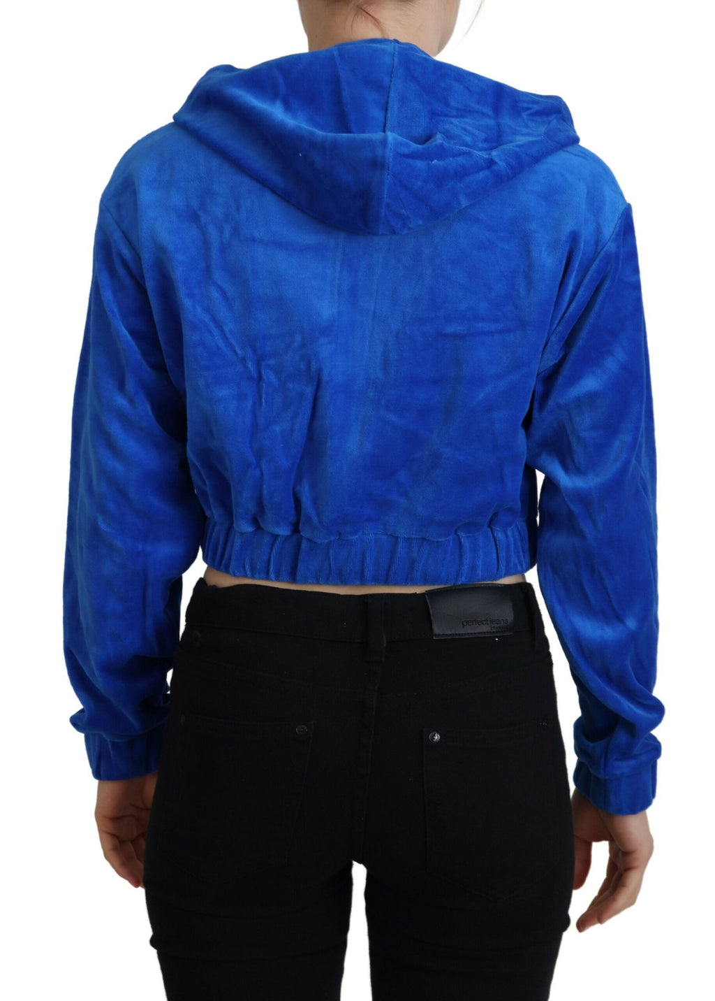 Juicy Couture Blue Cotton Full Zip Cropped Hooded Sweatshirt Sweater - BrandFit 88