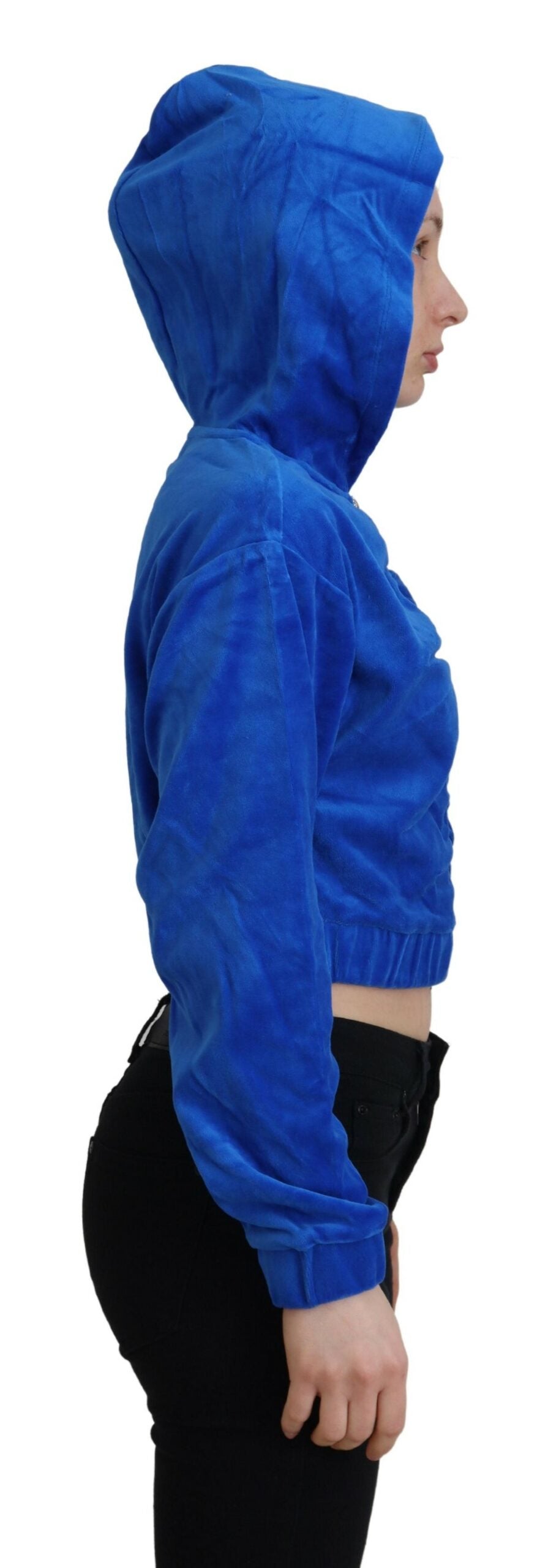 Juicy Couture Blue Cotton Full Zip Cropped Hooded Sweatshirt Sweater - BrandFit 88