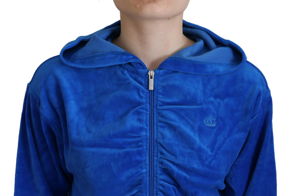 Juicy Couture Blue Cotton Full Zip Cropped Hooded Sweatshirt Sweater - BrandFit 88