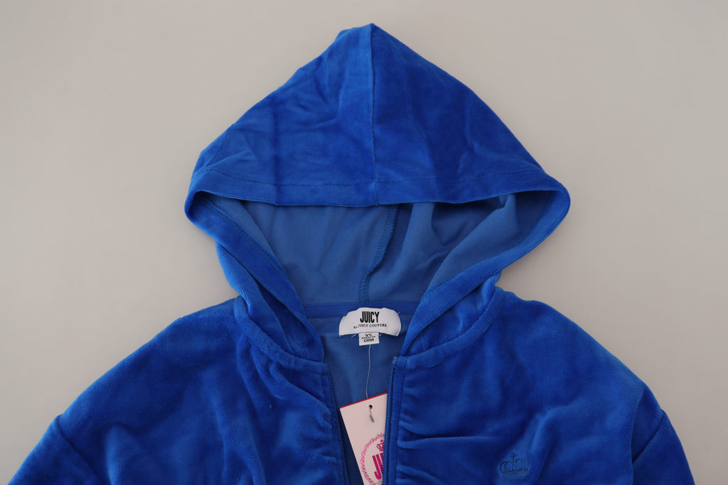 Juicy Couture Blue Cotton Full Zip Cropped Hooded Sweatshirt Sweater - BrandFit 88