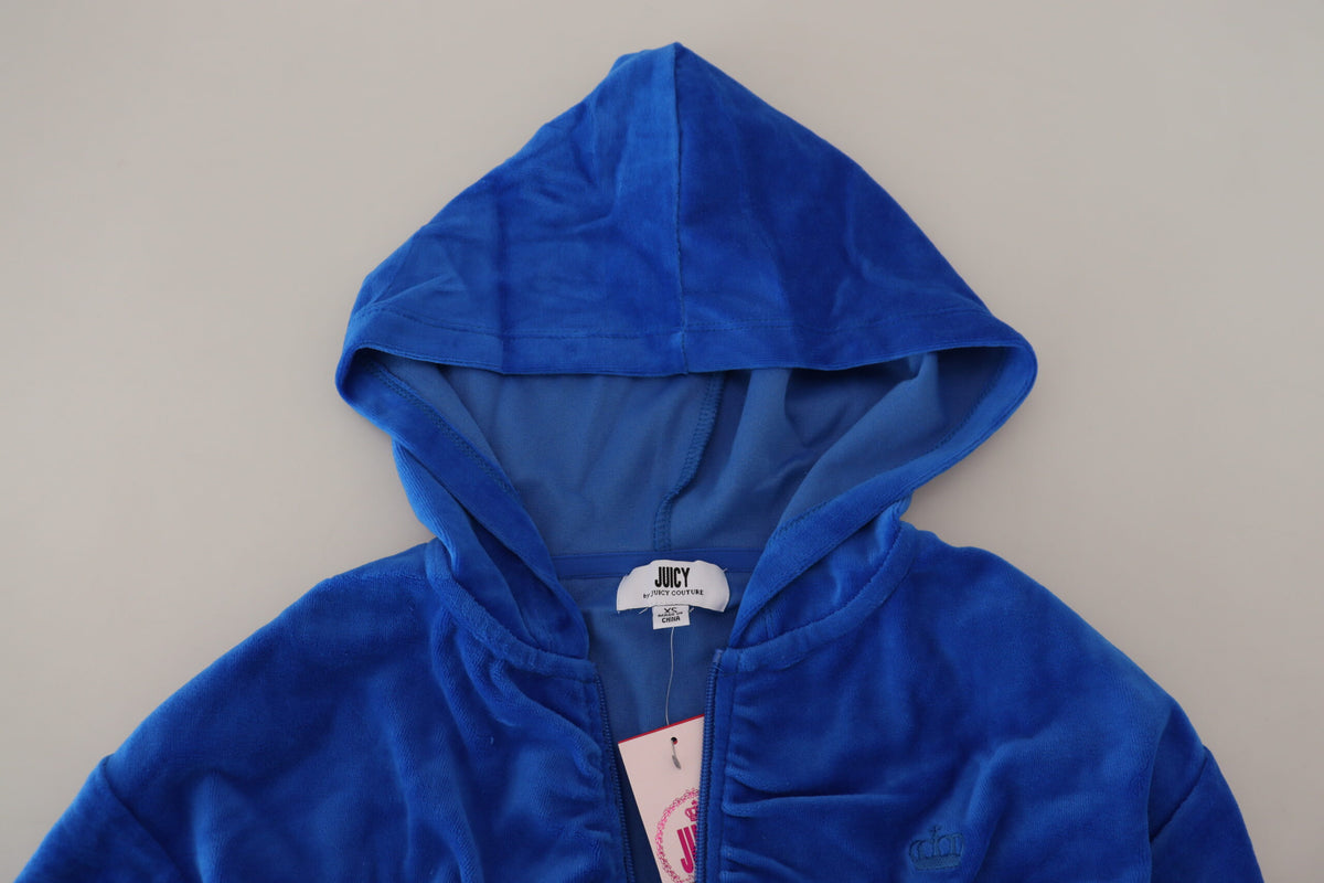 Juicy Couture Blue Cotton Full Zip Cropped Hooded Sweatshirt Sweater - BrandFit 88
